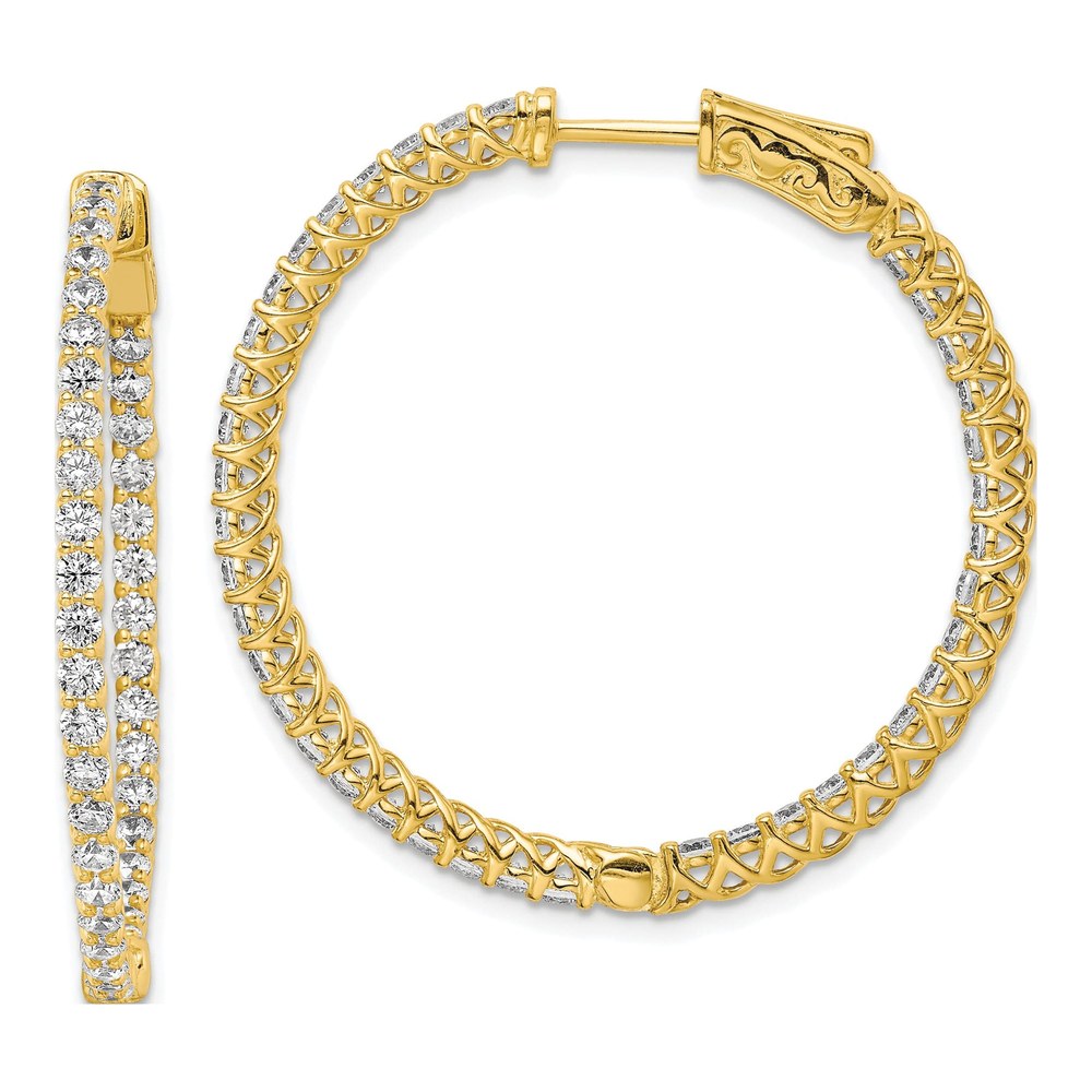 Gold-Plated Sterling Silver 35mm CZ Inside-Out Hoop Earrings