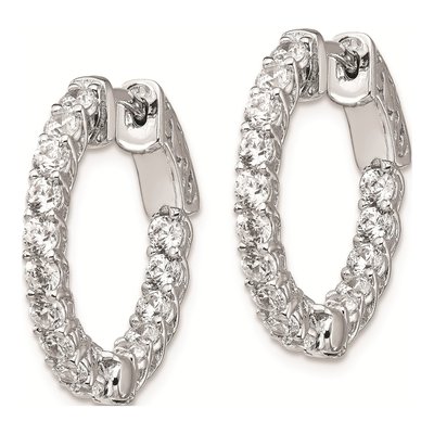 Sterling Silver 21mm CZ In-And-Out Hoop Earrings – view 3