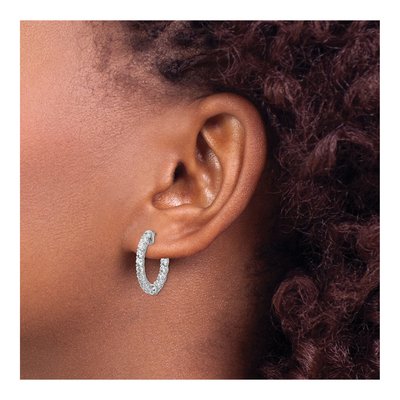 Sterling Silver 21mm CZ In-And-Out Hoop Earrings – view 4