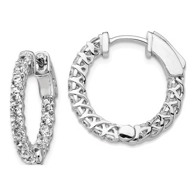 Sterling Silver 21mm CZ In-And-Out Hoop Earrings