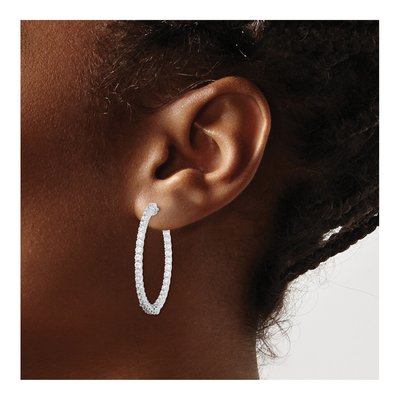 Sterling Silver 37mm CZ Inside-Out Hoop Earrings – view 4