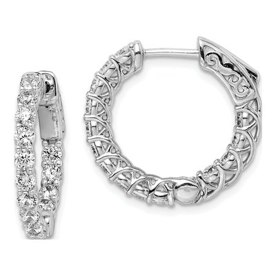 Sterling Silver 21mm CZ Inside-Out Hoop Earrings