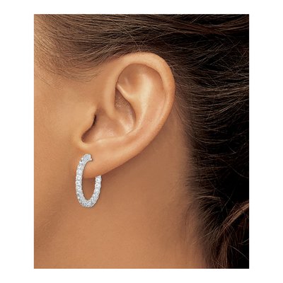 Sterling Silver 25mm CZ Inside-Out Hoop Earrings – view 4