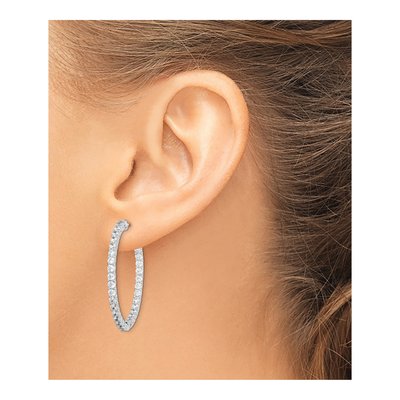 Sterling Silver 37mm CZ Inside-Out Hoop Earrings – view 4