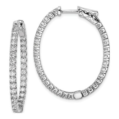 Sterling Silver 34mm CZ Inside-Out Oval Hoop Earrings