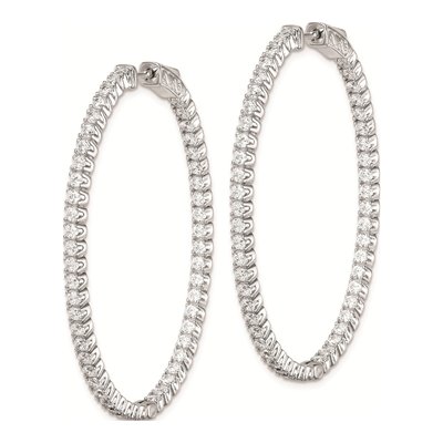 Sterling Silver 48mm CZ Inside-Out Oval Hoop Earrings – view 3