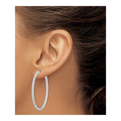 Sterling Silver 48mm CZ Inside-Out Oval Hoop Earrings – view 4