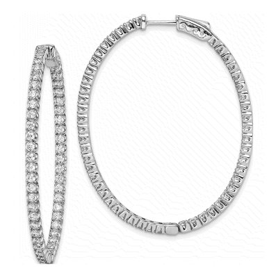 Sterling Silver 48mm CZ Inside-Out Oval Hoop Earrings