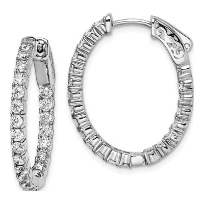 Sterling Silver 26mm CZ Inside-Out Oval Hoop Earrings