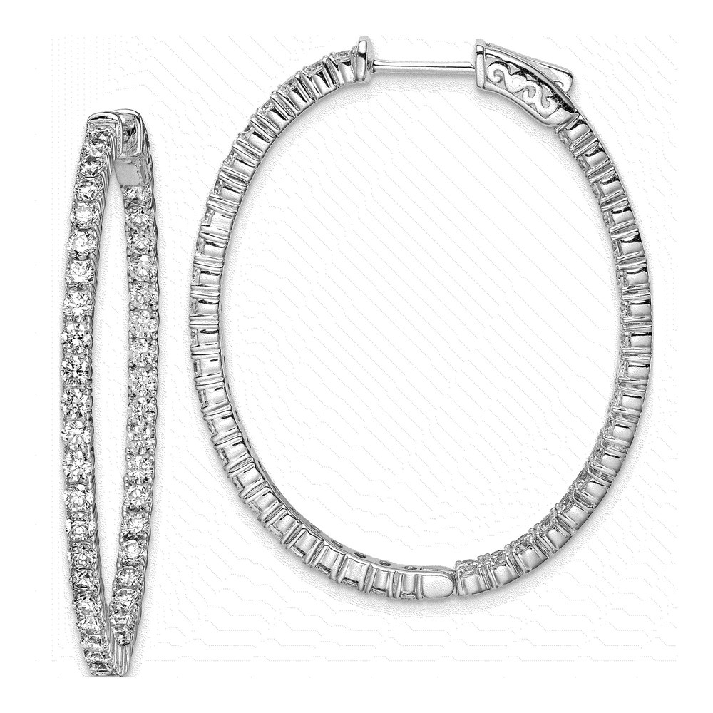 Sterling Silver CZ In & Out Oval Hoop Earrings