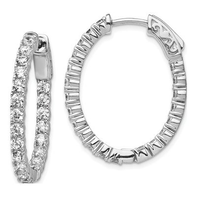 Sterling Silver 28mm CZ Inside-Out Oval Hoop Earrings