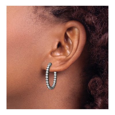 Sterling Silver 28mm CZ Hoop Earrings – view 4