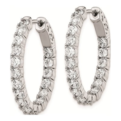 Sterling Silver 26mm CZ Inside-Out Oval Hoop Earrings – view 3
