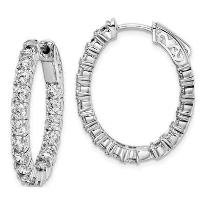 Sterling Silver 26mm CZ Inside-Out Oval Hoop Earrings