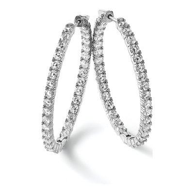 Sterling Silver 46mm CZ Inside-Out Oval Hoop Earrings – view 6