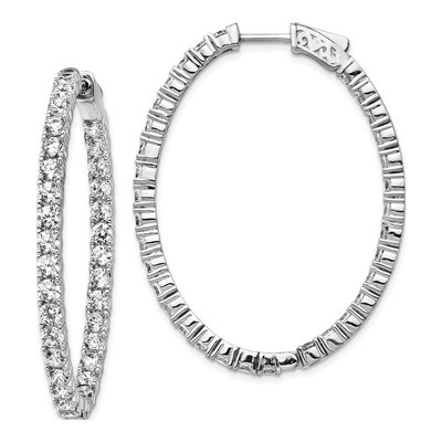 Sterling Silver 46mm CZ Inside-Out Oval Hoop Earrings