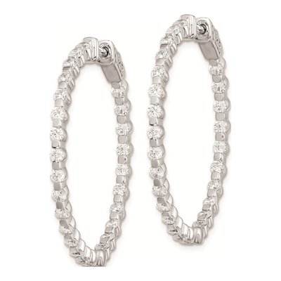 Sterling Silver 36mm CZ In-Out Hoop Earrings – view 3