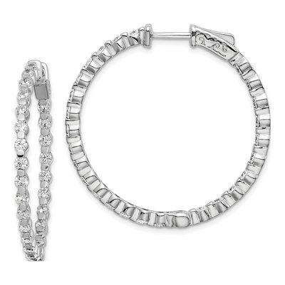 Sterling Silver 36mm CZ In-Out Hoop Earrings