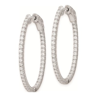 Sterling Silver 31mm CZ Inside-Out Oval Hoop Earrings – view 3