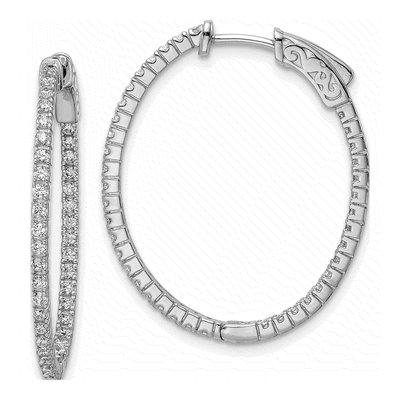 Sterling Silver 31mm CZ Inside-Out Oval Hoop Earrings
