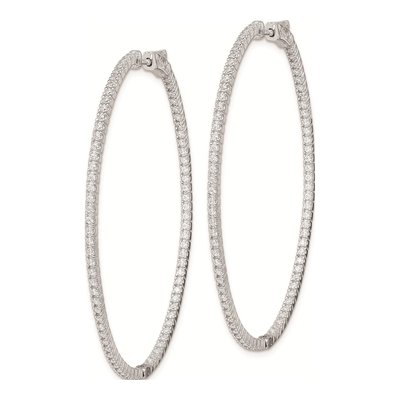 Sterling Silver 55mm CZ Inside-Out Oval Hoop Earrings – view 3