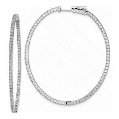 Sterling Silver 55mm CZ Inside-Out Oval Hoop Earrings