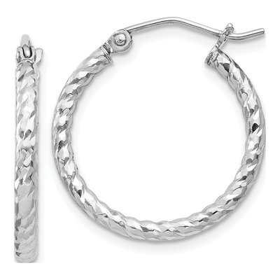 Sterling Silver 20mm Diamond-Cut Hoop Earrings