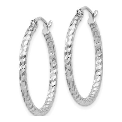 Sterling Silver 25mm Diamond-Cut Hoop Earrings – view 3
