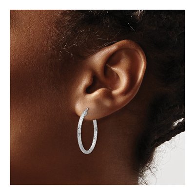 Sterling Silver 25mm Diamond-Cut Hoop Earrings – view 4