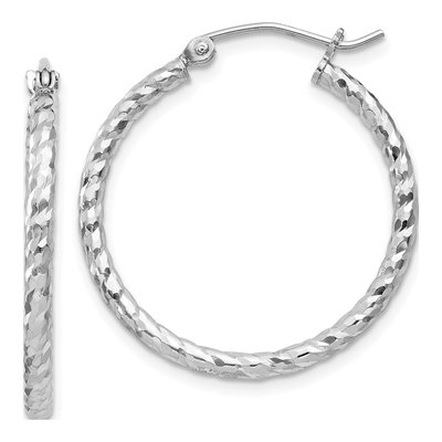 Sterling Silver 25mm Diamond-Cut Hoop Earrings