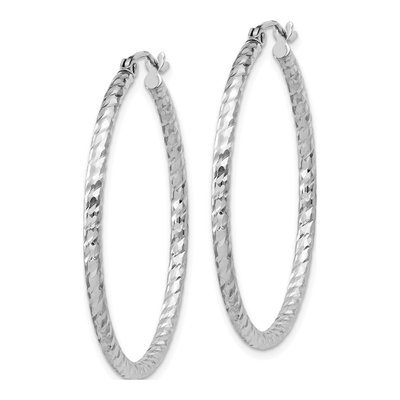 Sterling Silver 35mm Diamond-Cut Hoop Earrings – view 3