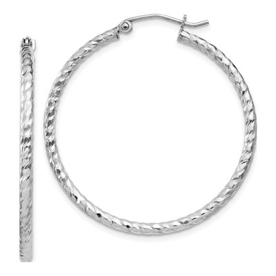 Sterling Silver 35mm Diamond-Cut Hoop Earrings