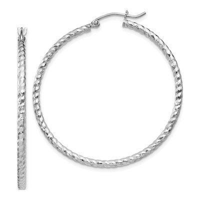 Sterling Silver 40mm Diamond-Cut Hoop Earrings
