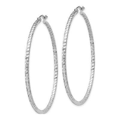Sterling Silver 50mm Diamond-Cut Hoop Earrings – view 3