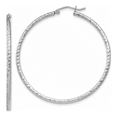 Sterling Silver 50mm Diamond-Cut Hoop Earrings