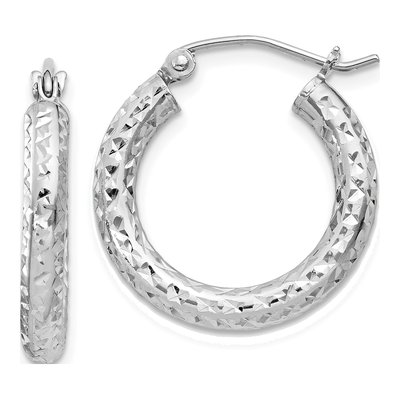 Sterling Silver 20mm Diamond-Cut Hoop Earrings