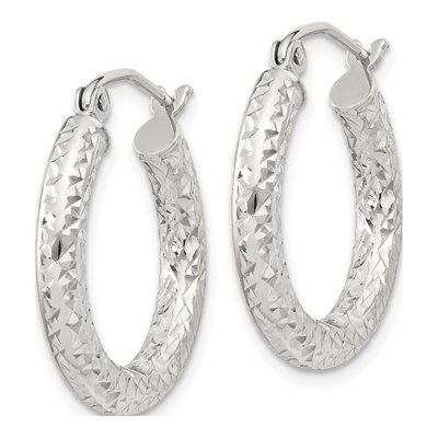 Sterling Silver 20mm Diamond-Cut Hoop Earrings – view 3