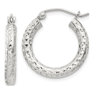 Sterling Silver 20mm Diamond-Cut Hoop Earrings