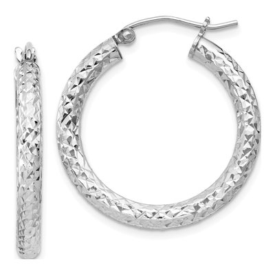 Sterling Silver 25mm Diamond-Cut Hoop Earrings