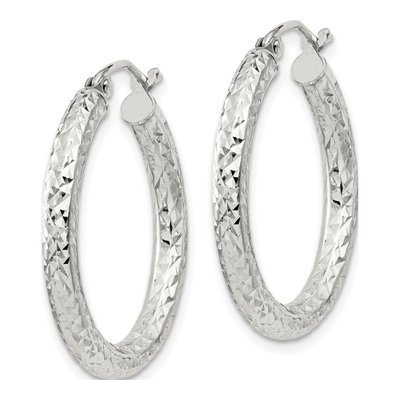 Sterling Silver 25mm Diamond-Cut Hoop Earrings – view 3