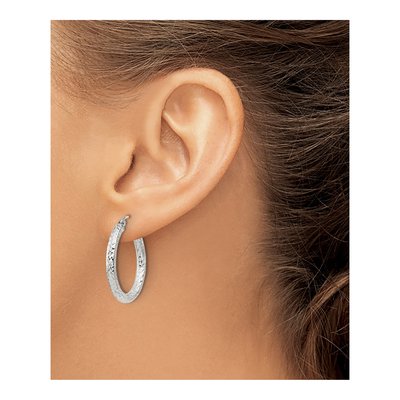 Sterling Silver 25mm Diamond-Cut Hoop Earrings – view 4