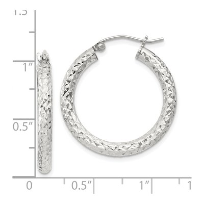 Sterling Silver 25mm Diamond-Cut Hoop Earrings – view 5