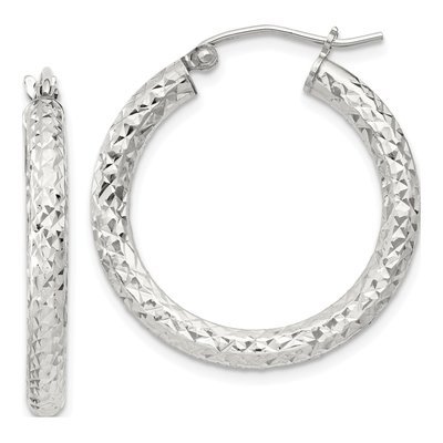 Sterling Silver 25mm Diamond-Cut Hoop Earrings