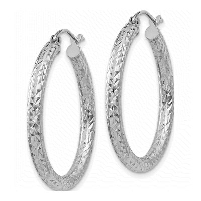 Sterling Silver 30mm Diamond-Cut Hoop Earrings – view 3