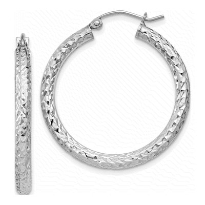 Sterling Silver 30mm Diamond-Cut Hoop Earrings
