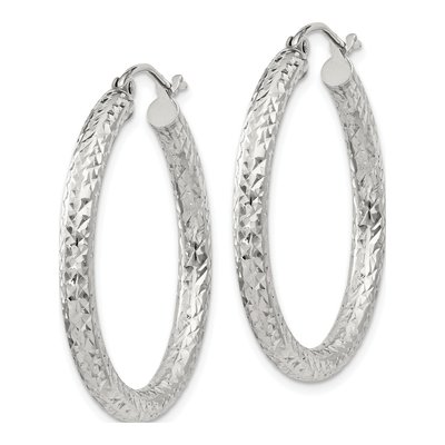 Sterling Silver 30mm Diamond-Cut Hoop Earrings – view 3