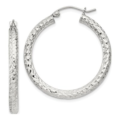 Sterling Silver 30mm Diamond-Cut Hoop Earrings