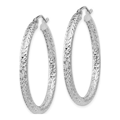 Sterling Silver 35mm Diamond-Cut Hoop Earrings – view 3