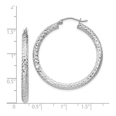 Sterling Silver 35mm Diamond-Cut Hoop Earrings – view 5