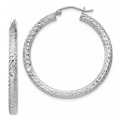 Sterling Silver 35mm Diamond-Cut Hoop Earrings